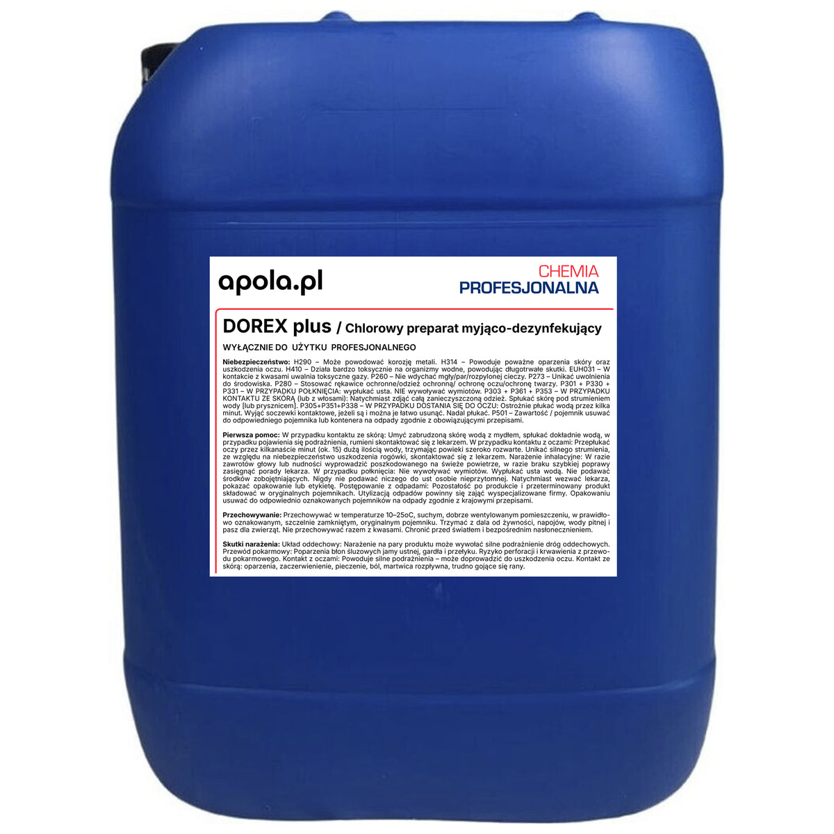 DOREX plus 25 kg – chlorowy preparat myjąco-dezynfekujący, kanister – widok z tyłu