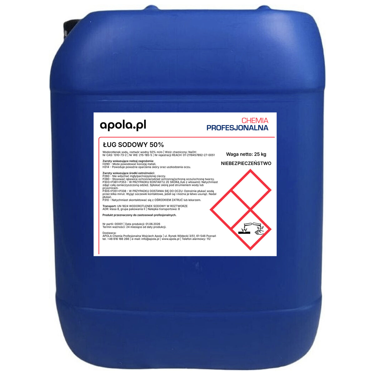 Ług sodowy 50% kanister 25 kg