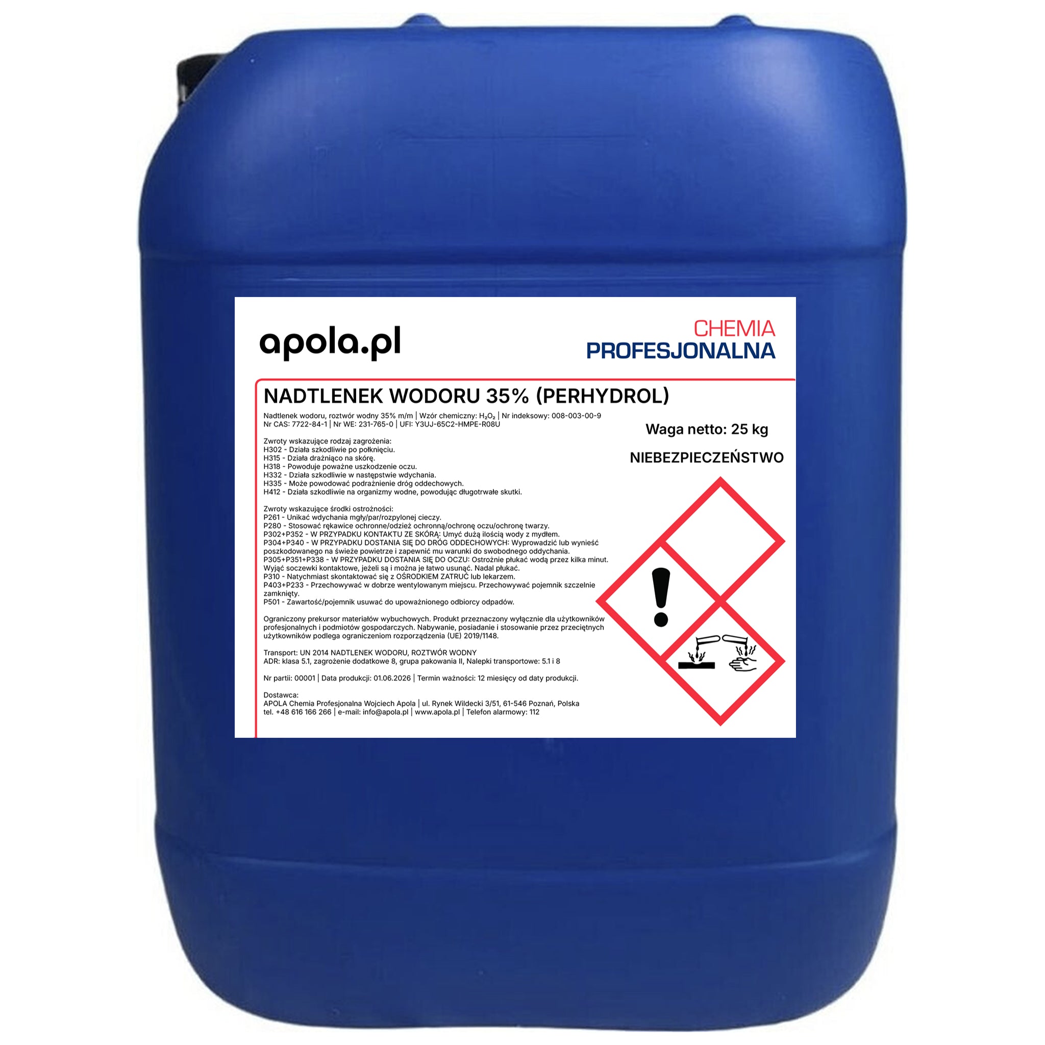 Nadtlenek wodoru 35% (perhydrol) kanister 25 kg