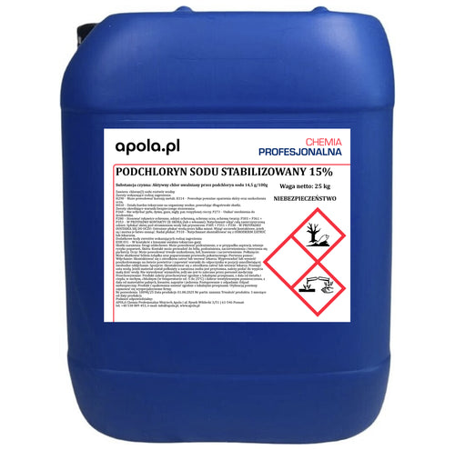 Podchloryn sodu stabilizowany 300 kg (12 × kanister 25 kg) – widok z przodu